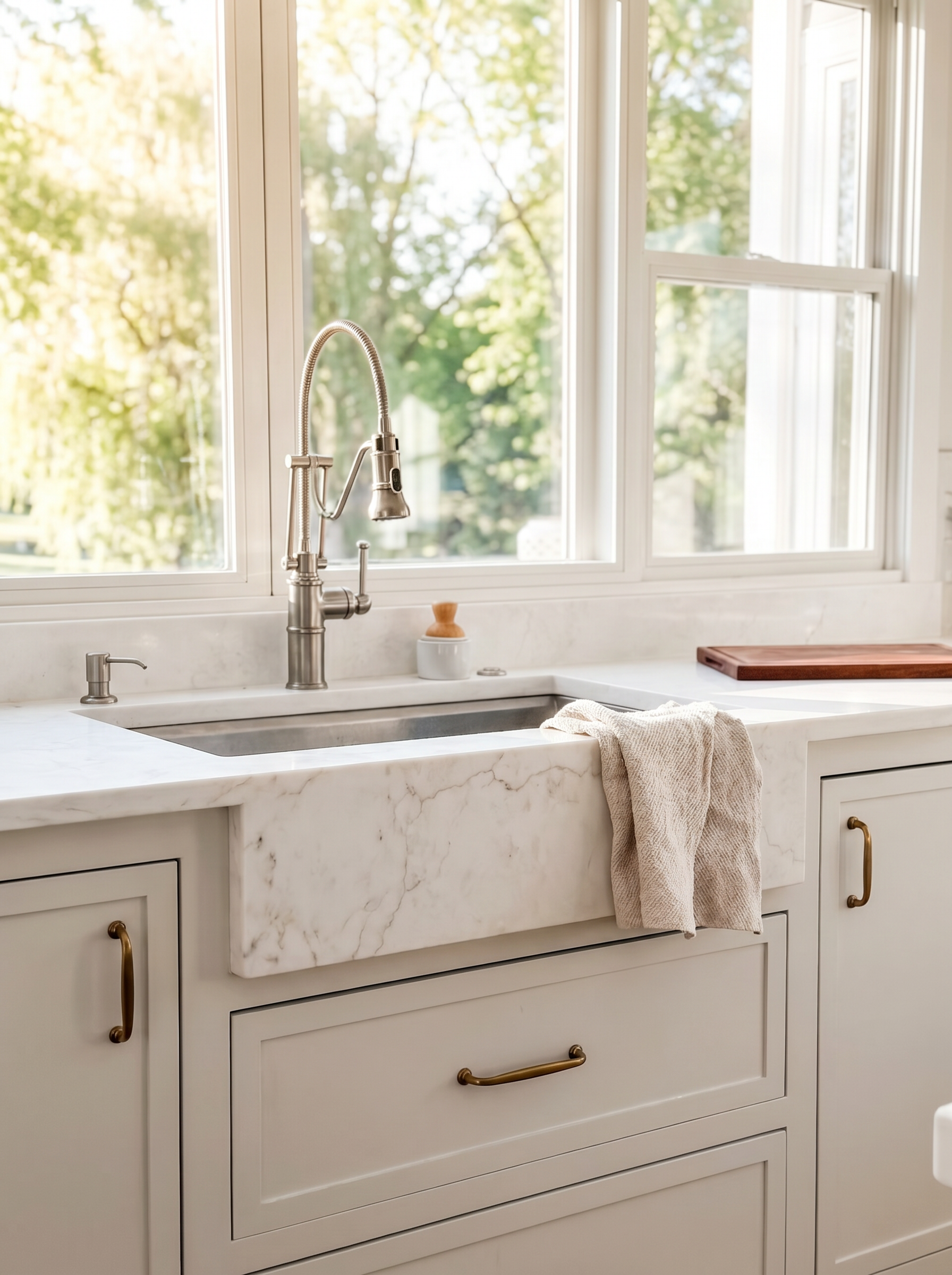 Dewey Hill kitchen sink detail with designer faucet and tile backsplash
